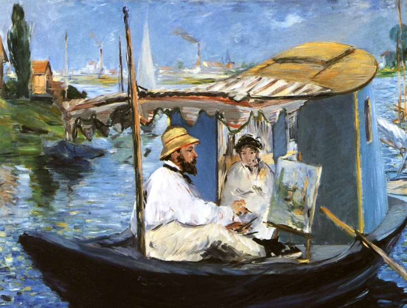 boat, Edouard Manet, Claude Monet Combing in His Workshop, artist, portrait, picture, 1080P