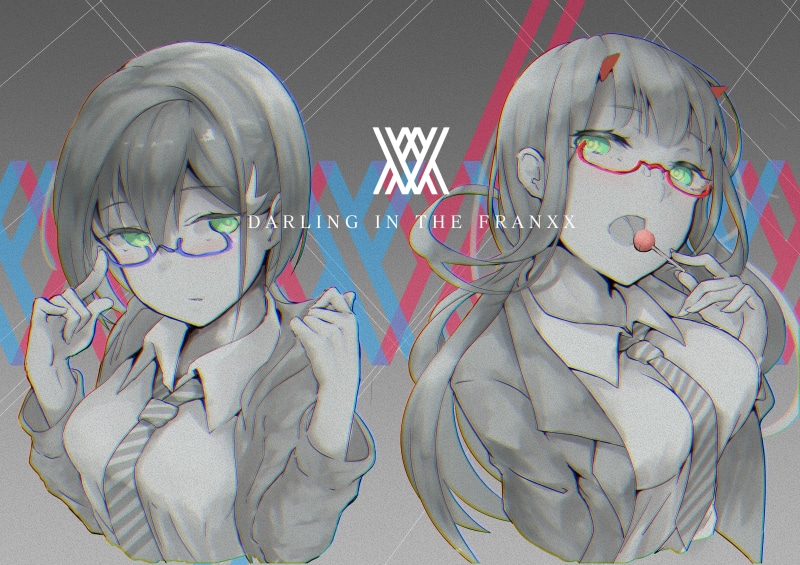 Darling in the FranXX, art and craft, still life, indoors, close-up, 4K, drawing - art product, female likeness, multi colored, male likeness, Zero Two (Darling in the FranXX)