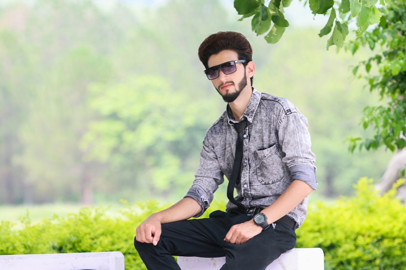 three quarter length, male model, day, facial hair, casual clothing, lifestyles, stylish, fashion, hipster - person, look, focus on foreground, near, young men