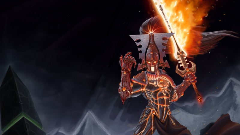 Warhammer 40 000, Avatar of Khaine, eldar, sword, fire, 1080P, god of war, blood hands