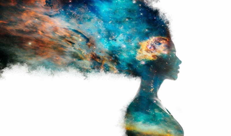 stars, fantasy, orange, 1080P, blue, cosmic, Cosmic girl, girl