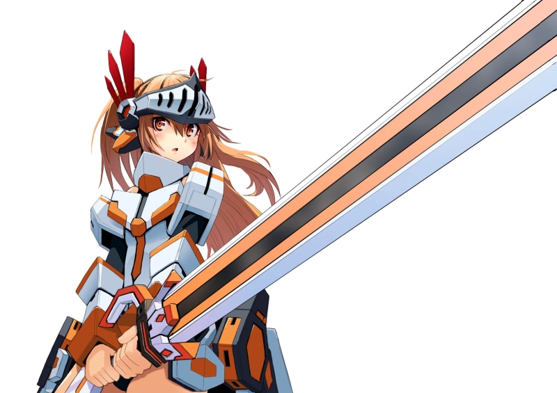 1080P, brown, eyes, weapon, hair, blush, morizo, sword, break, mechagirl, cosmic, long