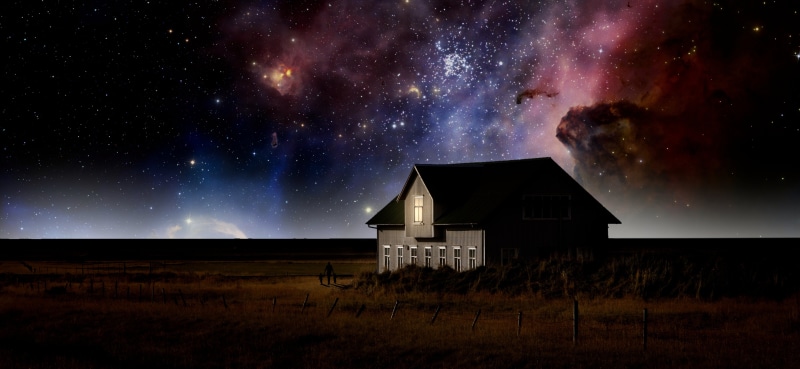 night, star - Space, 5K, painted house, nebula, space, dark, gray, Universo, milky Way, Islandia, Family, photo, astrology, painted, sky, galaxy, astronomy