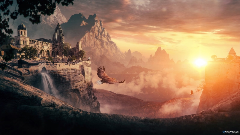 castle, 4K, Taenaron, fantasy art, 3D
