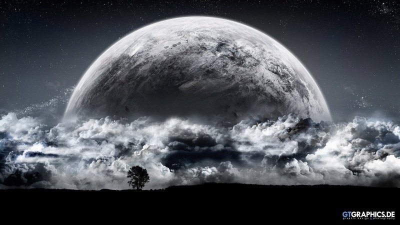 clouds, digital art, Taenaron, 3d, 1080P, Moon