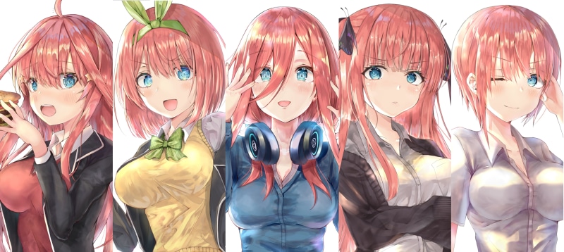 Ichika Nakano, Itsuki Nakano, Yotsuba Nakano, Nino Nakano, 4K, Anime, The Quintessential Quintuplets, Miku Nakano