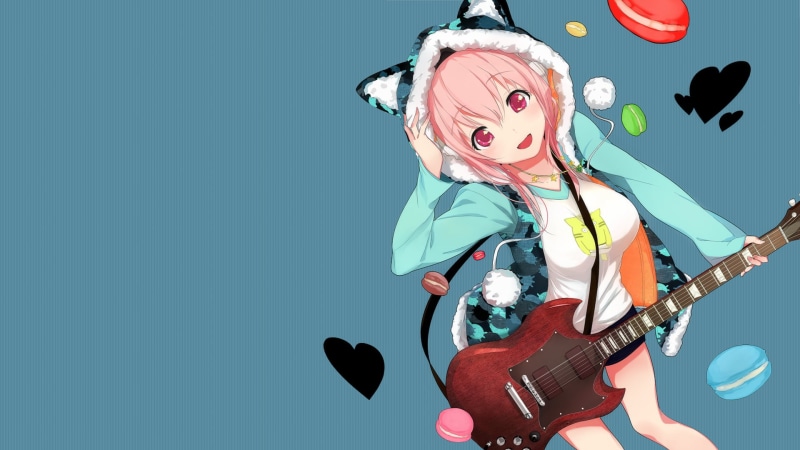 portrait, character, arts culture and entertainment, rock music, childhood, anime girls, copy space, girls, child, electric, guitar, cute, fun, blue, anime