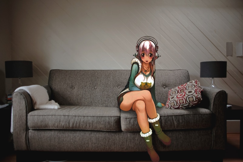 anime girls, Super Sonico, couch, 2K