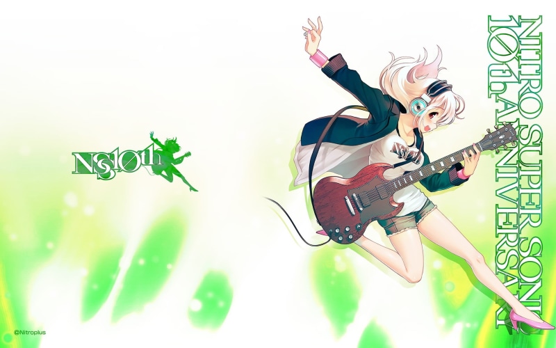music, Super Sonico, full length, musician, teenager, excitement, adolescence, green color, adult, musical equipment, 1080P, enjoyment, plucking an instrument