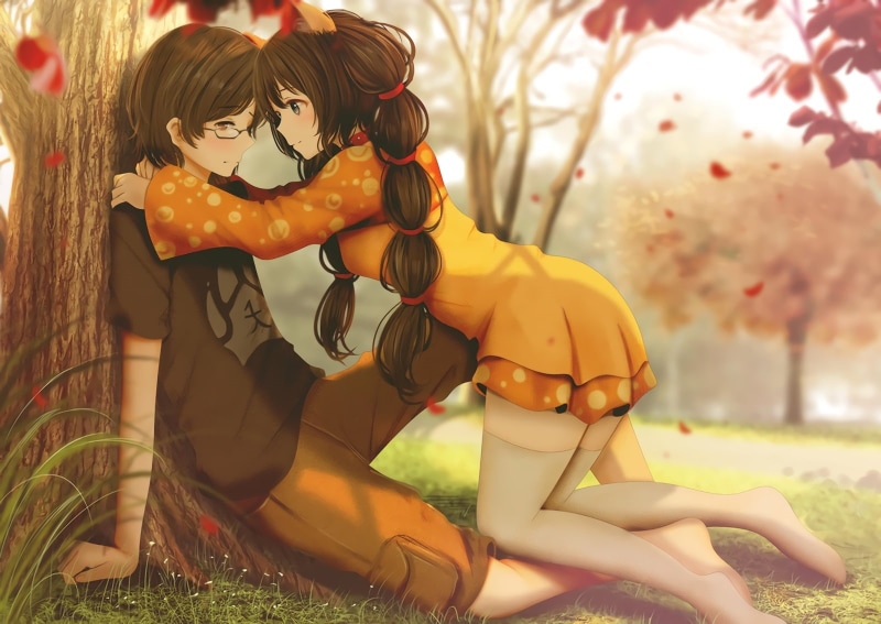 lifestyles, fashion, people, holiday, autumn, anime couple, women, leisure activity, toy, human representation, nature, focus on foreground, romance, under the tree