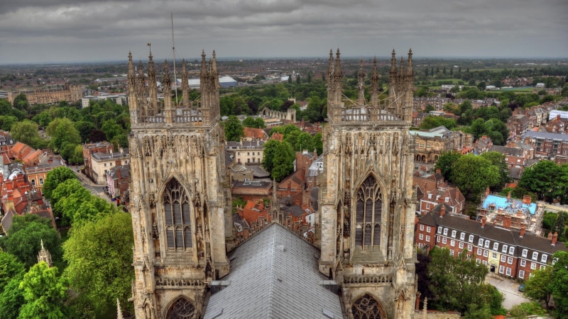 built structure, nature, York, travel destinations, trees, sky, cloud - sky, high angle view, city, street, rooftops, outdoors, 2K, tree, cathedral, history