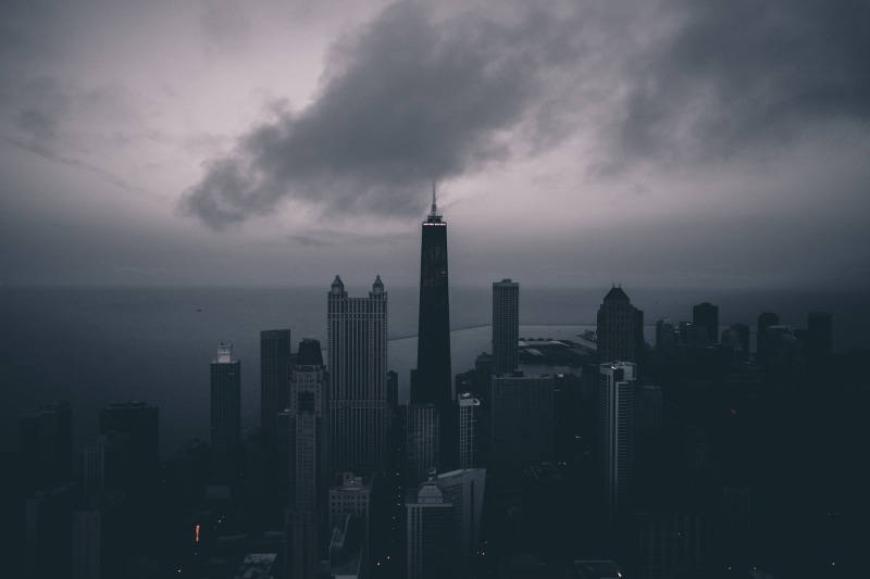 photo, skyscraper, nature, 1080P, famous Place, outdoors, urban Skyline, architecture, cityscape, night, clouds, blue, grayscale, concrete, built Structure
