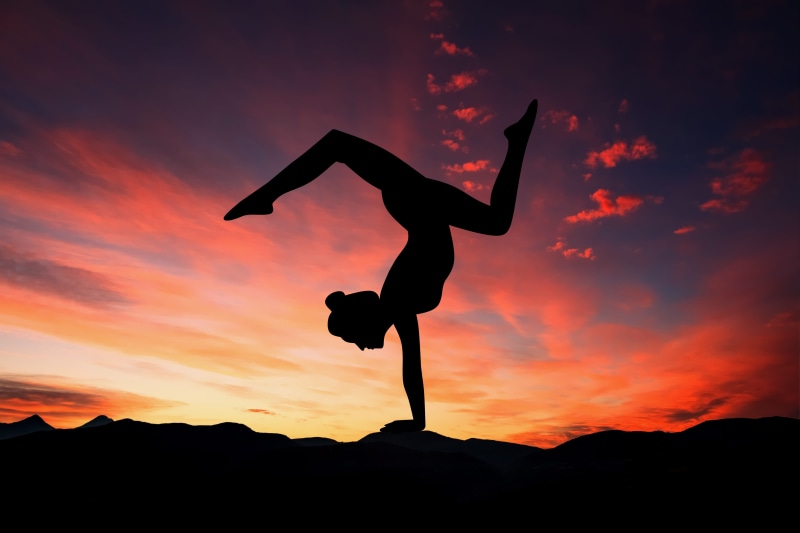 orange color, body, one person, summer, beauty in nature, leisure activity, meditating, full length, healthy, sky, meditation, silhouette, relaxation, exercise