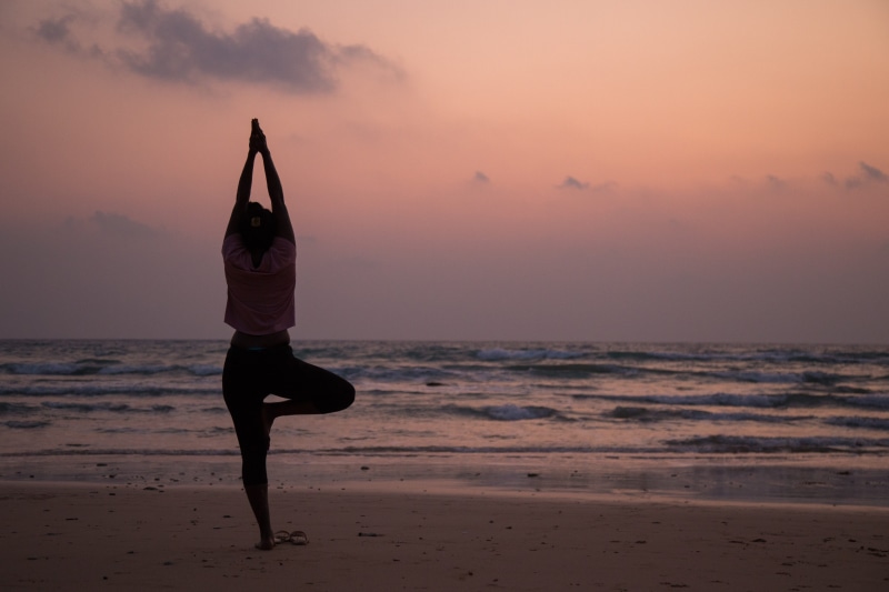 female, healthy lifestyle, real people, relaxation, one person, neil island, water, calm, training, body, beauty in nature, arms raised, exercising, fitness