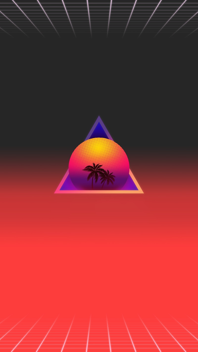 sunset, 4K, synthwave, digital art, vaporwave, OutRun, Retrowave, palm trees