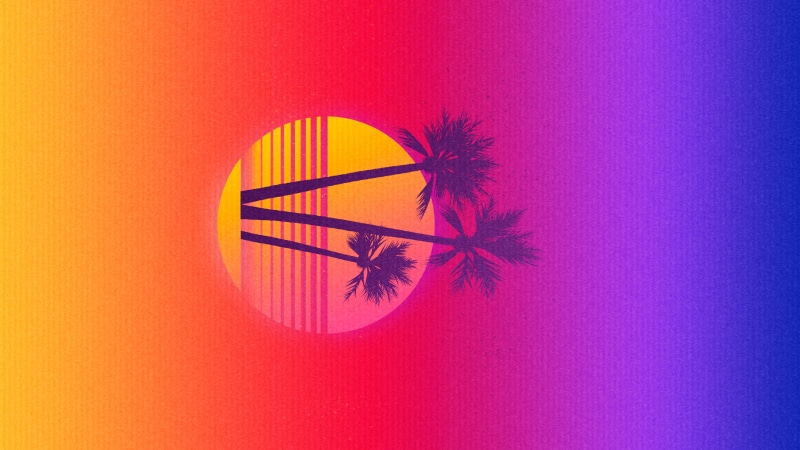 synthwave, 2K, palm trees, Retrowave, digital art, sunset, OutRun, vaporwave