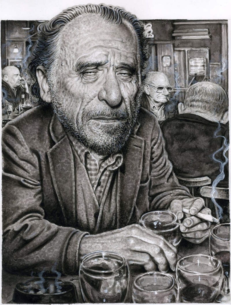 Charles Bukowski, 720P, beard, men, monochrome, drawing, writers, portrait display, face