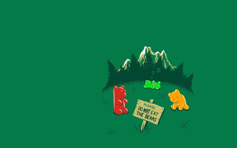 Food, Humor, Mountain, Simple, Grass, Nature, Gummy Bear, Minimalist, Tree, 720P, Green