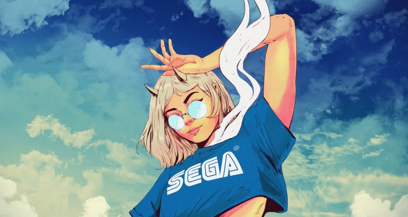 artwork, horns, women, Sega, Bruno Ferreira, shades, T-shirt, 4K