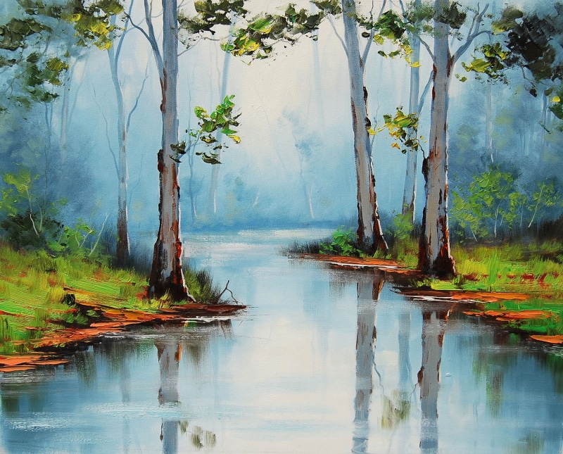 trunk, body, backgrounds, plant, paint, RIVER GUMS, tranquility, pond, painted Image, 1080P, colors, tranquil scene, ART, creativity, lake, growth, acrylic Painting