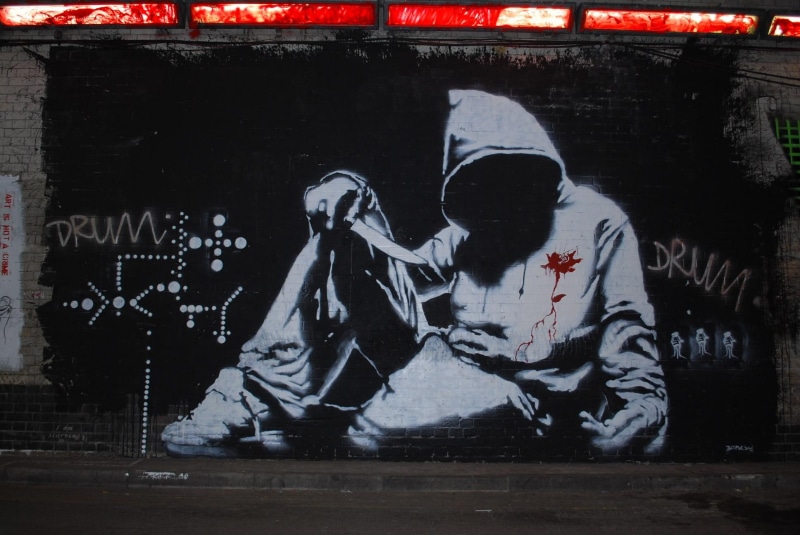 graffiti, stencil, 1080P, figure, 3d and abstract, hooded