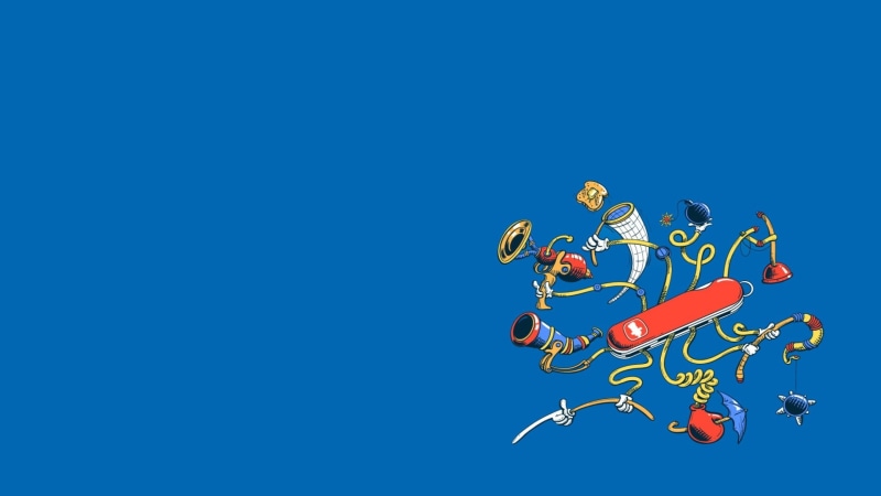 representation, fun, fruit, multi colored, creativity, flying, copy space, blue background, Swiss Army Knife, colored background, blue, celebration, outdoors