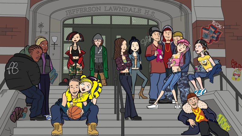 female likeness, representation, fan art, tv series, women, females, city, adult, art and craft, MTV, men, creativity, group of people, people, fun, ghetto