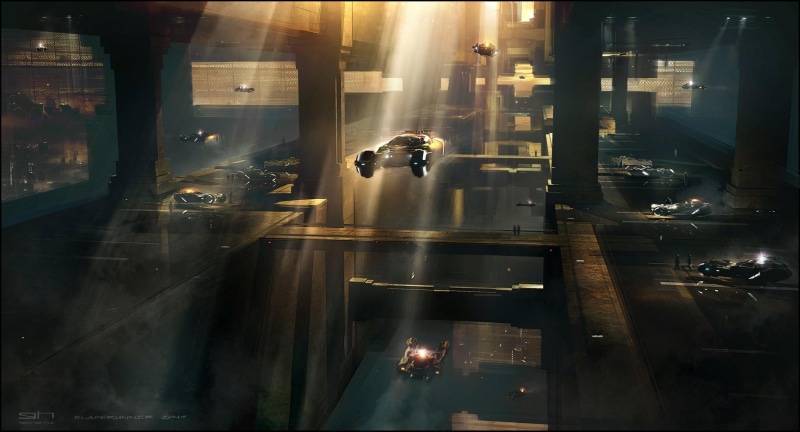 anime, Sun Rays, Blade Runner 2049, George Hull, concept art, art, Blade Runner, 1080P, sun, concept, 2048x1107 px, px, runner, george, Spinner, x, rays