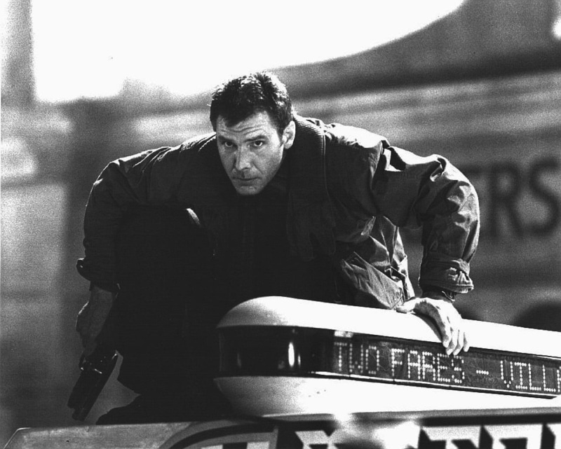 grayscale, ford, Blade Runner, blade, cars, art, hd, 720P, x, harrison, runner