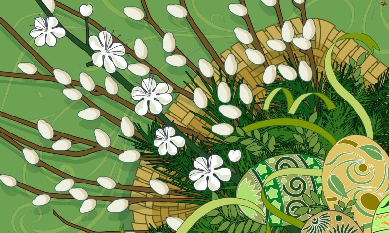 design, flower, beauty In Nature, green, vector, animal themes, plant part, computer Graphic, ornate, 2K, decoration, animal wing, basket, easter, green Color