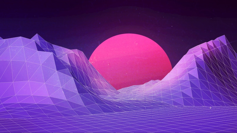 1080P, low poly, digital art, landscape, 1980s, techno, purple