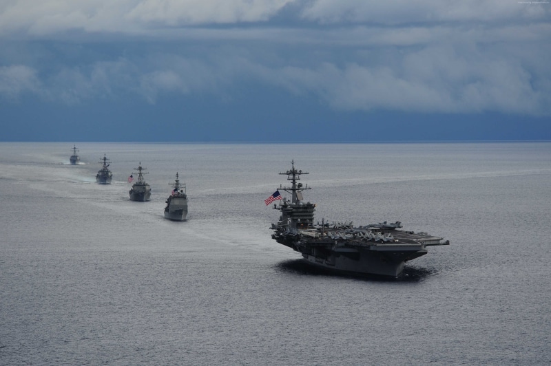 cruise ship, horizon, water, day, aircraft carrier, beauty in nature, 4K, Nimitz, nature, scenics - nature, Big Stick, USS Theodore Roosevelt, cloud - sky