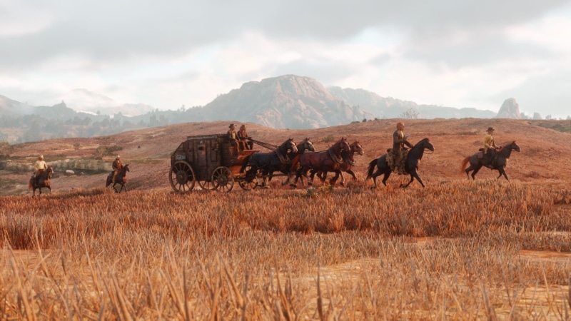 the convoy, Red Dead Redemption 2, art, 1080P, coach, horse, wild West