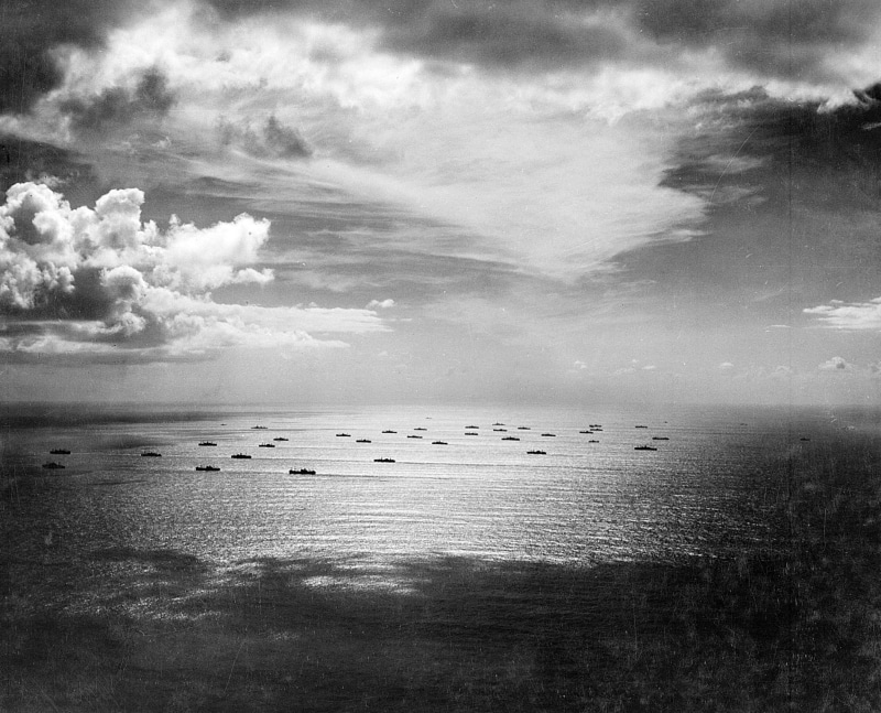 ocean, land, Allied, non-urban scene, World War II, beauty in nature, ii, war, water, scenics, nautical vessel, sea, cloudscape, nature, clouds, cloud - Sky