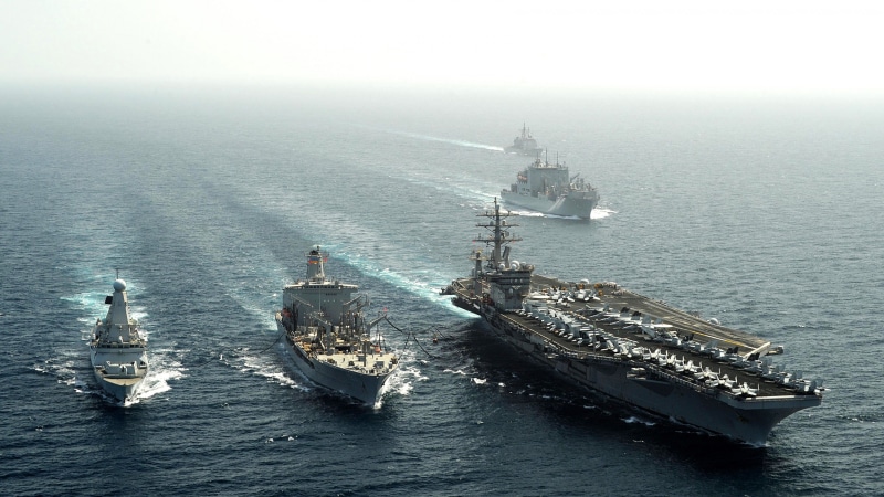 ships, aircraft, aircraft carrier, sea, four, CVN-69, U.S. Navy, carrier, USS Dwight Eisenhower, 4K, convoy, Nimitz, ocean