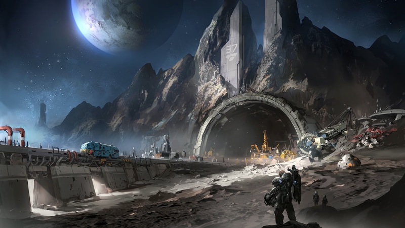 planet, artwork, Space, futuristic, digital art, stars, 1080P, mine, man, fantasy, fantasy art, mining, convoy