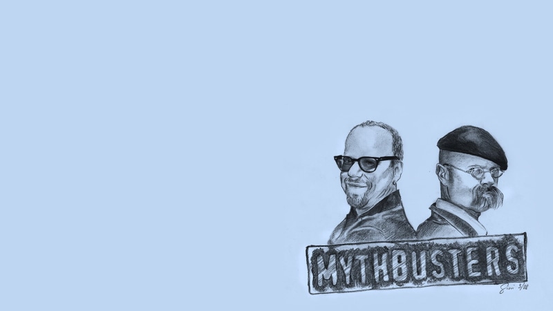 MythBusters, art and craft, copy space, male likeness, men, blue, Adam Savage, cut out, blue background, business, still life, creativity, studio shot