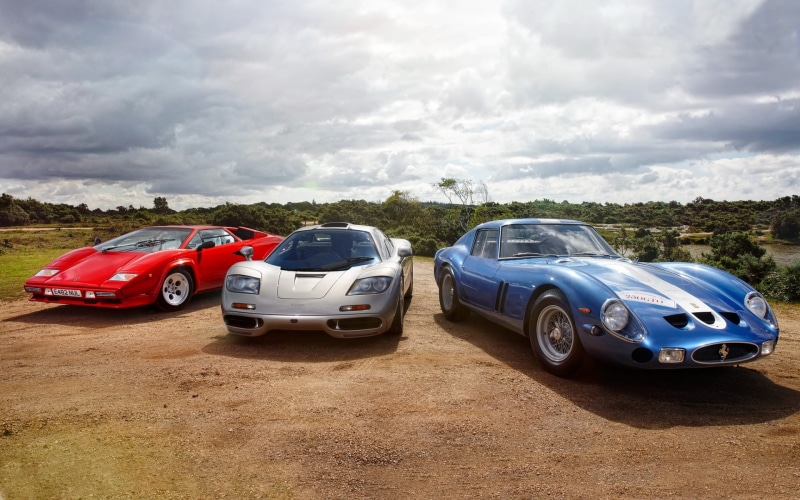 Quattrovalvole, Ferrari, LP5000 S, 1985, the front, McLaren, 1080P, GTO, Lamborghini, 1993, and, Countach, the sky, 1962, 250