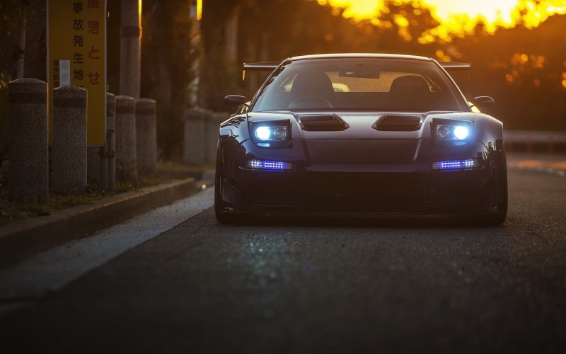 no people, sky, 720P, sport, Honda NSX, selective focus, on the move, stationary, headlight, car, motor vehicle, mode of transportation, outdoors, architecture