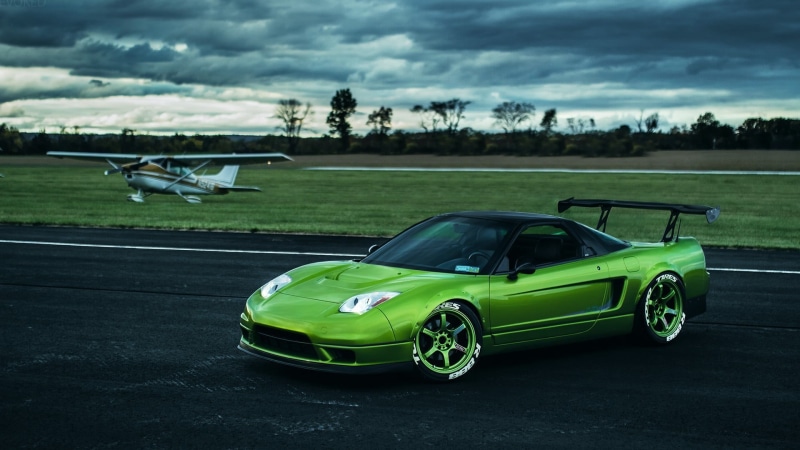 air vehicle, land, environment, no people, nature, airport, sport, green color, day, supercar, green, Honda, mode of transportation, car, rims, land vehicle