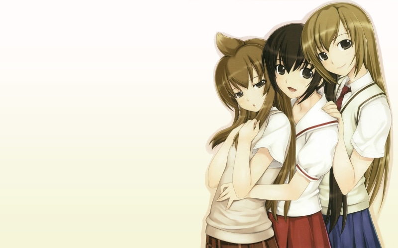 studio shot, standing, togetherness, unrecognizable person, 1080P, sky, mask, young adult, Kana Minami, adult, Minami-Ke Okaeri, disguise, schoolgirl