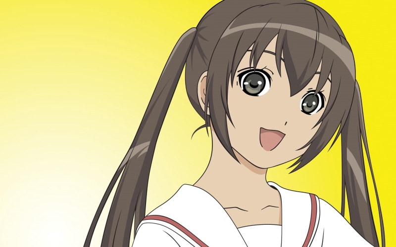 sky, representation, yellow, minami-ke, brown, day, human representation, no people, low angle view, smile, bangs, art and craft, minami kana, anime, music