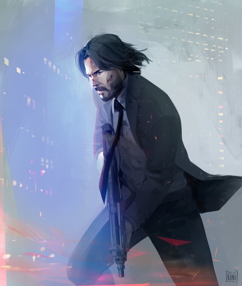 black suit, John Wick, fan art, running, Keanu Reeves, 720P, digital art