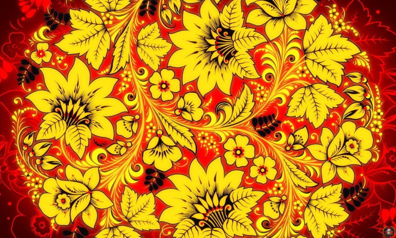 Khokhloma painting, Art, 4K, Style, Flowers, Russian painting, Khokhloma, madeinkipish, Ivan Ivanovich, Background, Painting
