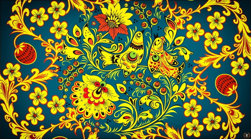 Khokhloma painting, Khokhloma, madeinkipish, Painting, Ivan Ivanovich, Style, Russian painting, Birds, Flowers, 8K, Art, Background