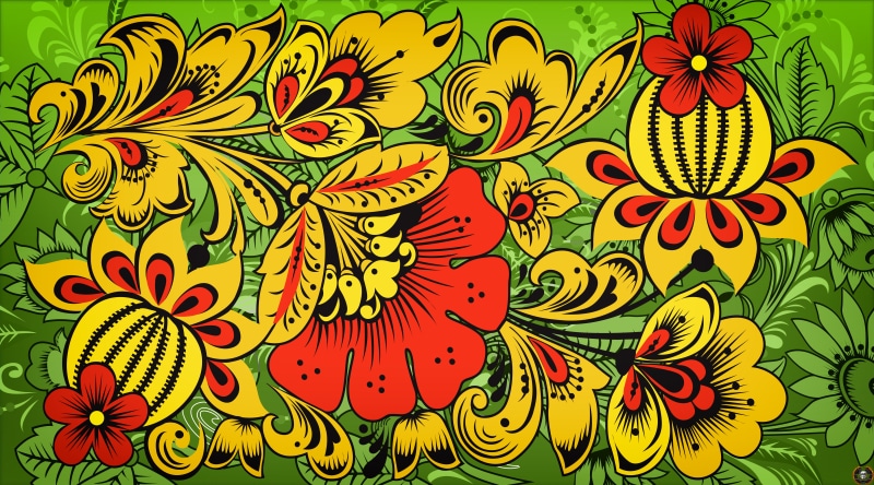 Style, Khokhloma painting, Background, Khokhloma, Art, Pattern, Flowers, Ivan Ivanovich, 8K, madeinkipish, Painting, Russian painting