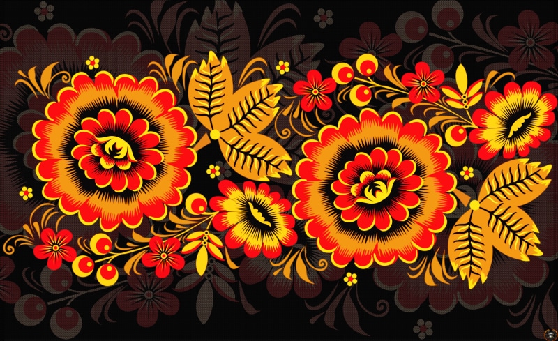 Ivan Ivanovich, Background, 8K, Style, Russian painting, Khokhloma painting, Painting, Pattern, madeinkipish, Flowers, Art, Khokhloma