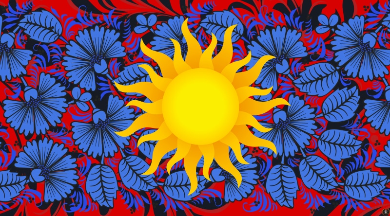 Khokhloma, Art, Russian painting, Flowers, Background, Khokhloma painting, 8K, Style, Painting, Ivan Ivanovich, The sun, madeinkipish