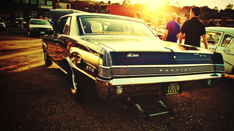 car, mode of transportation, people, black, transportation, architecture, men, 1080P, coupe, lifestyles, day, pontiac, street, retro styled, real people