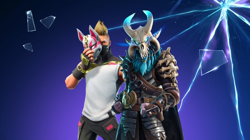 holding, city, representation, stage - performance space, blue, nature, waist up, figurine, Video Game, low angle view, stage, Fortnite, night, blue background